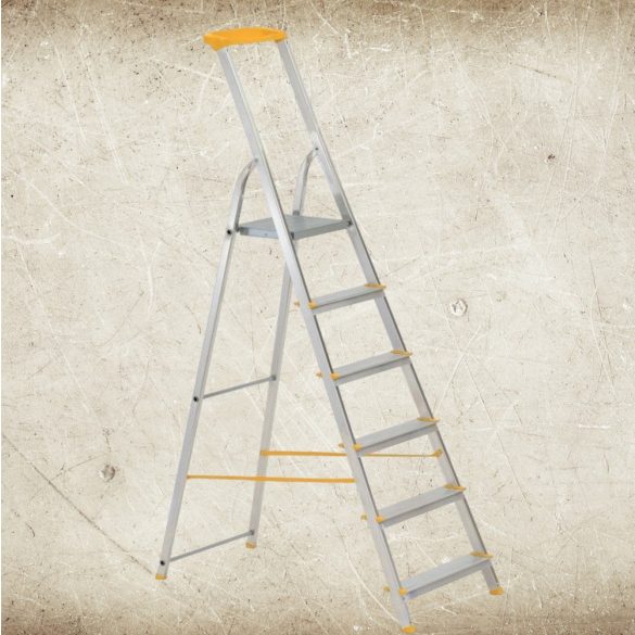 Festőlétra, ALVE Eurostyl 1946, 6 fokos, 119 cm, ezüst, alumínium, összecsukható, tárolópolcos