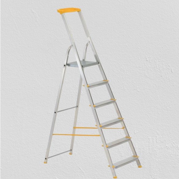 Festőlétra, ALVE Eurostyl 1946, 6 fokos, 119 cm, ezüst, alumínium, összecsukható, tárolópolcos