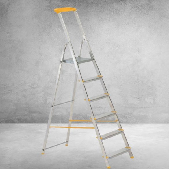 Festőlétra, ALVE Eurostyl 1946, 6 fokos, 119 cm, ezüst, alumínium, összecsukható, tárolópolcos