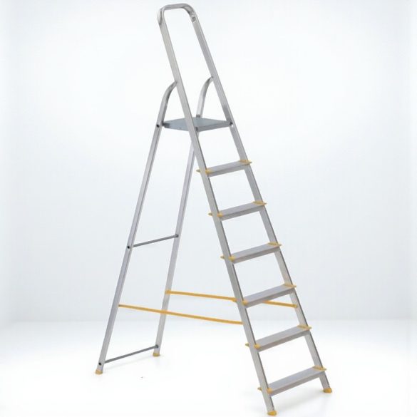 Festőlétra, ALVE Eurostyl 1917, 7 fokos, 141 cm, ezüst, alumínium, összecsukható, egyoldalas