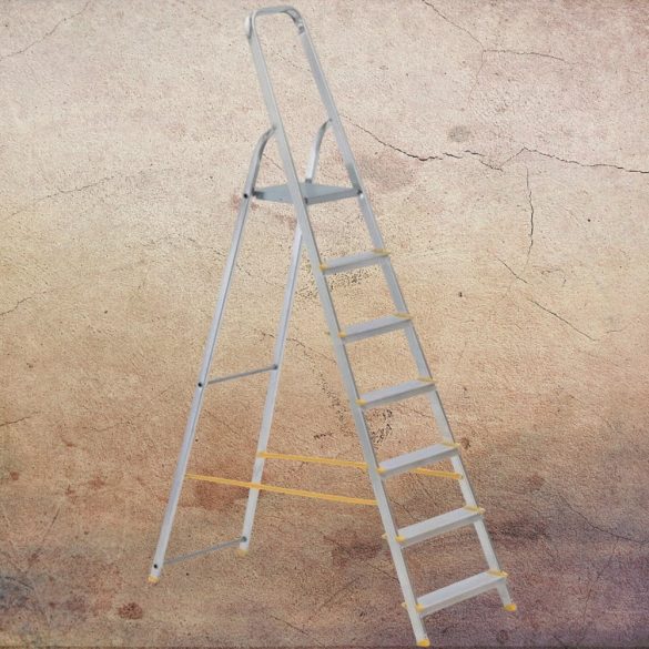 Festőlétra, ALVE Eurostyl 1917, 7 fokos, 141 cm, ezüst, alumínium, összecsukható, egyoldalas