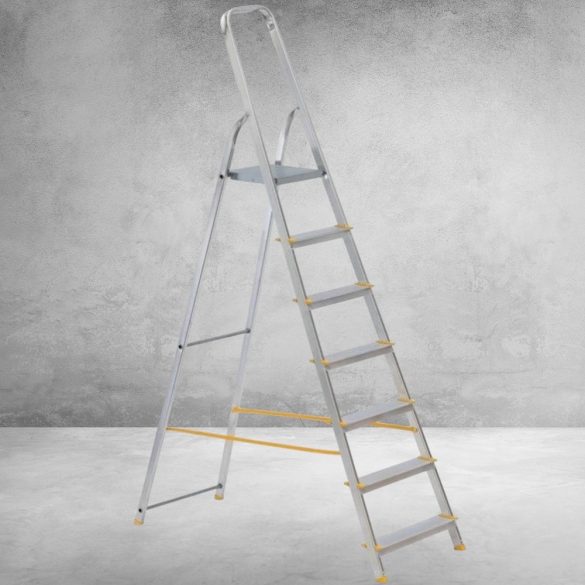 Festőlétra, ALVE Eurostyl 1917, 7 fokos, 141 cm, ezüst, alumínium, összecsukható, egyoldalas