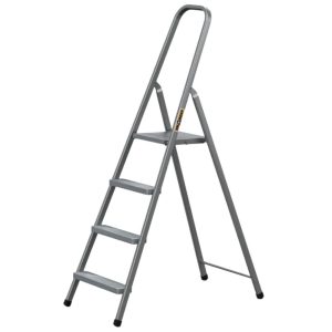 Festőlétra, Strend Pro ST-D4, 4 fokos, acél, 75 cm, szürke, összecsukható stabil kivitel