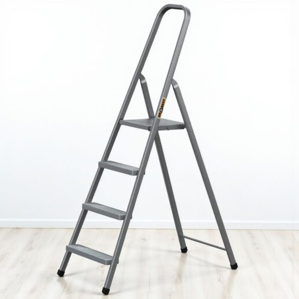 Festőlétra, Strend Pro ST-D4, 4 fokos, acél, 75 cm, szürke, összecsukható stabil kivitel