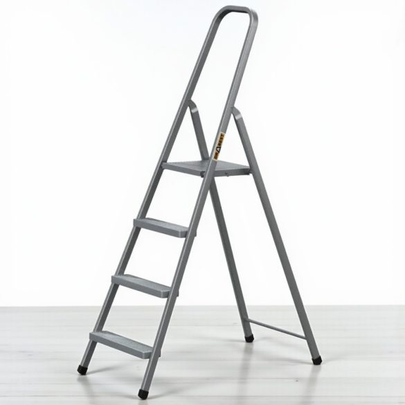 Festőlétra, Strend Pro ST-D4, 4 fokos, acél, 75 cm, szürke, összecsukható stabil kivitel