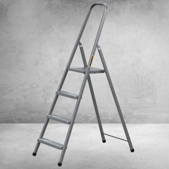 Festőlétra, Strend Pro ST-D4, 4 fokos, acél, 75 cm, szürke, összecsukható stabil kivitel