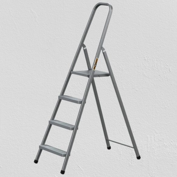 Festőlétra, Strend Pro ST-D4, 4 fokos, acél, 75 cm, szürke, összecsukható stabil kivitel