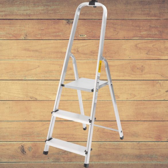 Festőlétra, StrendPro D3, 3 fokos, alumínium, 54 cm, ezüst, összecsukható, csúszásmentes kivitel