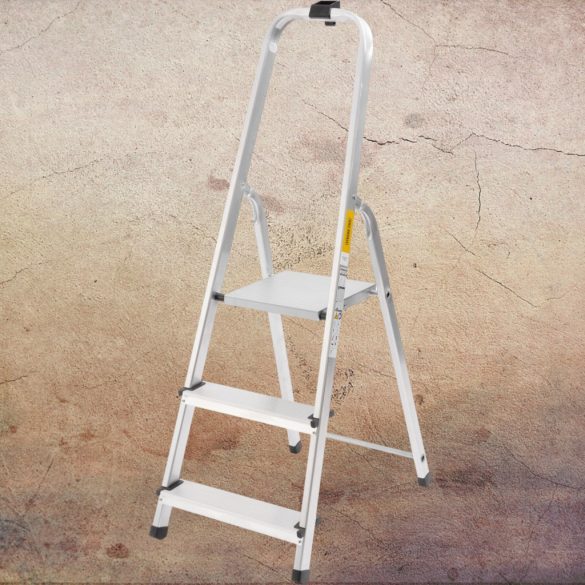 Festőlétra, StrendPro D3, 3 fokos, alumínium, 54 cm, ezüst, összecsukható, csúszásmentes kivitel