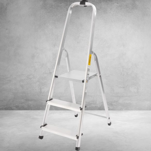 Festőlétra, StrendPro D3, 3 fokos, alumínium, 54 cm, ezüst, összecsukható, csúszásmentes kivitel