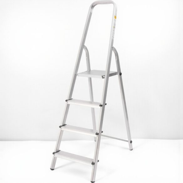 Festőlétra, StrendPro D4, 4 fokos, alumínium, 75 cm, ezüst, összecsukható, csúszásmentes kivitel