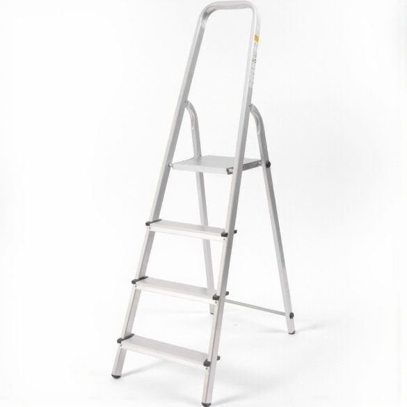 Festőlétra, StrendPro D4, 4 fokos, alumínium, 75 cm, ezüst, összecsukható, csúszásmentes kivitel