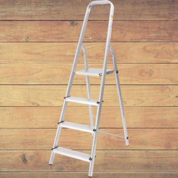 Festőlétra, StrendPro D4, 4 fokos, alumínium, 75 cm, ezüst, összecsukható, csúszásmentes kivitel