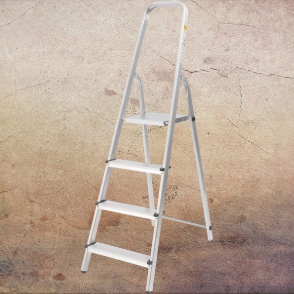 Festőlétra, StrendPro D4, 4 fokos, alumínium, 75 cm, ezüst, összecsukható, csúszásmentes kivitel
