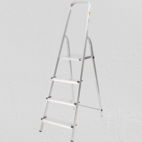 Festőlétra, StrendPro D4, 4 fokos, alumínium, 75 cm, ezüst, összecsukható, csúszásmentes kivitel