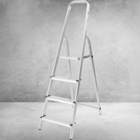 Festőlétra, StrendPro D4, 4 fokos, alumínium, 75 cm, ezüst, összecsukható, csúszásmentes kivitel