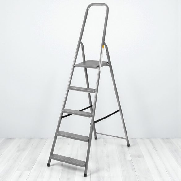 Festőlétra, Strend Pro ST-D5, 5 fokos, acél, 100 cm, szürke, összecsukható stabil kivitel