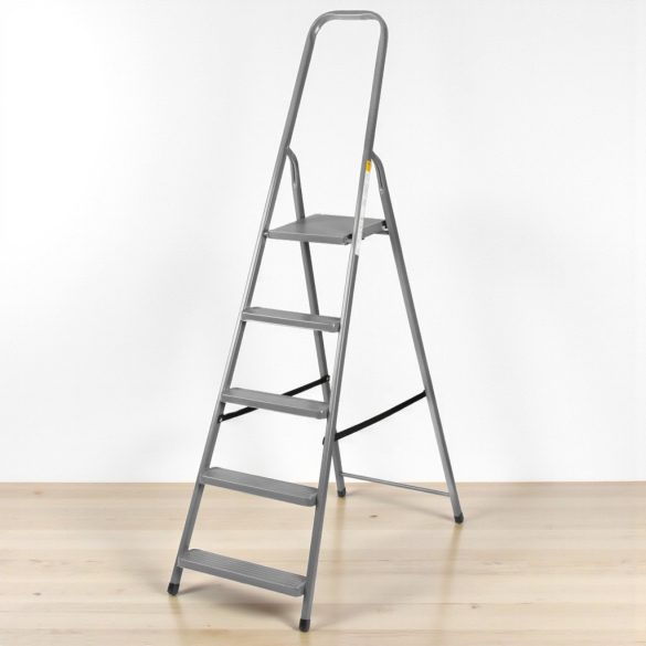 Festőlétra, Strend Pro ST-D5, 5 fokos, acél, 100 cm, szürke, összecsukható stabil kivitel