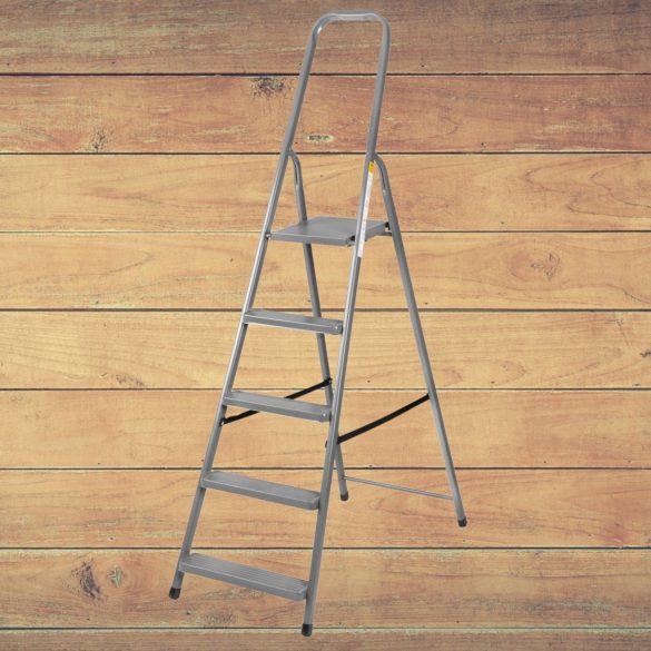 Festőlétra, Strend Pro ST-D5, 5 fokos, acél, 100 cm, szürke, összecsukható stabil kivitel