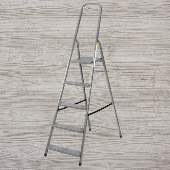 Festőlétra, Strend Pro ST-D5, 5 fokos, acél, 100 cm, szürke, összecsukható stabil kivitel