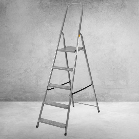 Festőlétra, Strend Pro ST-D5, 5 fokos, acél, 100 cm, szürke, összecsukható stabil kivitel