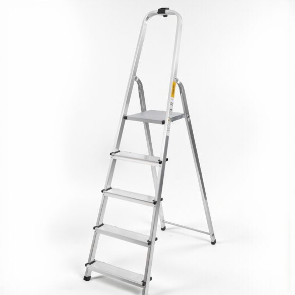 Festőlétra, StrendPro D5, 5 fokos, alumínium, 97 cm, ezüst, összecsukható, csúszásmentes kivitel