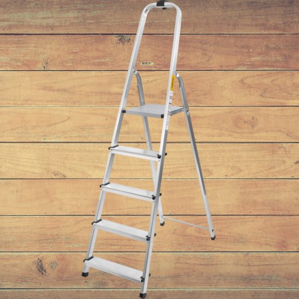 Festőlétra, StrendPro D5, 5 fokos, alumínium, 97 cm, ezüst, összecsukható, csúszásmentes kivitel