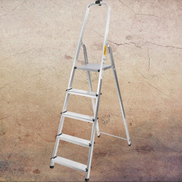 Festőlétra, StrendPro D5, 5 fokos, alumínium, 97 cm, ezüst, összecsukható, csúszásmentes kivitel