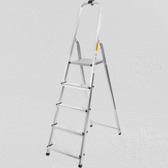 Festőlétra, StrendPro D5, 5 fokos, alumínium, 97 cm, ezüst, összecsukható, csúszásmentes kivitel