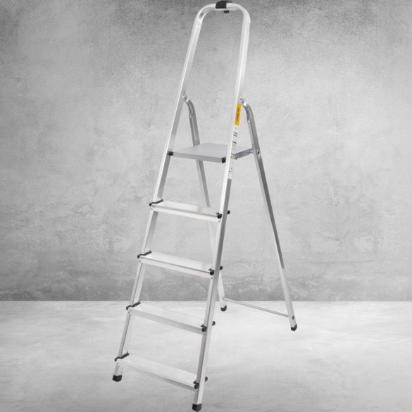 Festőlétra, StrendPro D5, 5 fokos, alumínium, 97 cm, ezüst, összecsukható, csúszásmentes kivitel