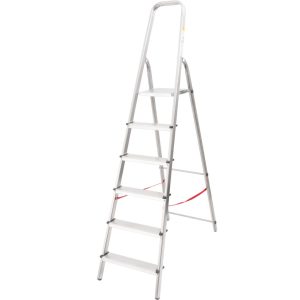 Festőlétra, StrendPro D6, 6 fokos, alumínium, 119 cm, ezüst, összecsukható, csúszásmentes kivitel