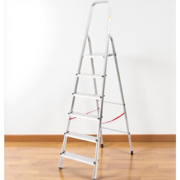 Festőlétra, StrendPro D6, 6 fokos, alumínium, 119 cm, ezüst, összecsukható, csúszásmentes kivitel