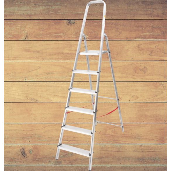 Festőlétra, StrendPro D6, 6 fokos, alumínium, 119 cm, ezüst, összecsukható, csúszásmentes kivitel