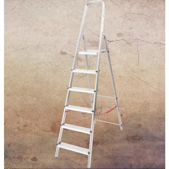 Festőlétra, StrendPro D6, 6 fokos, alumínium, 119 cm, ezüst, összecsukható, csúszásmentes kivitel