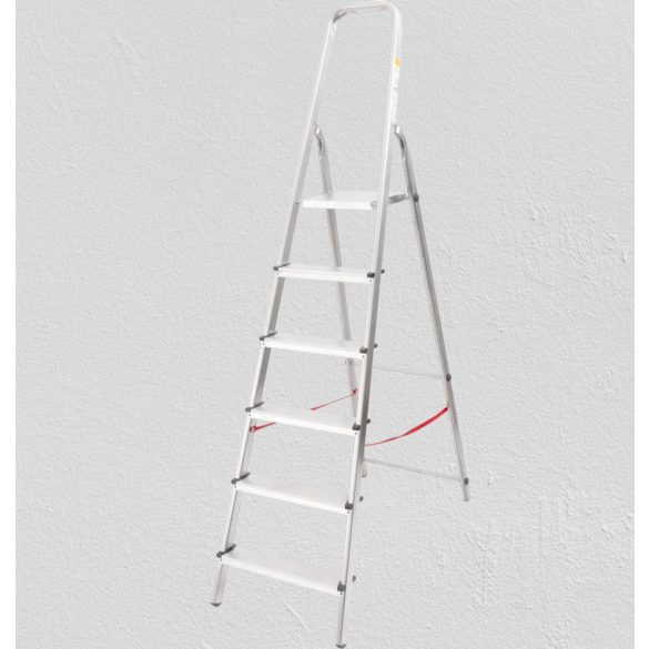 Festőlétra, StrendPro D6, 6 fokos, alumínium, 119 cm, ezüst, összecsukható, csúszásmentes kivitel