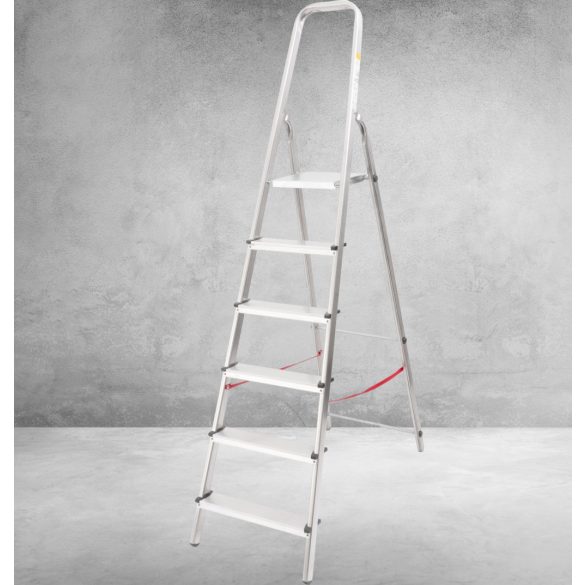 Festőlétra, StrendPro D6, 6 fokos, alumínium, 119 cm, ezüst, összecsukható, csúszásmentes kivitel