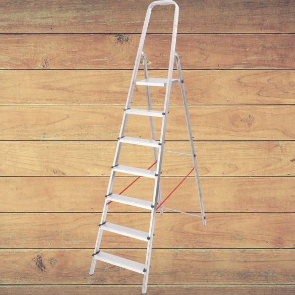 Festőlétra, StrendPro D7, 7 fokos, alumínium, 140 cm, ezüst, összecsukható, csúszásmentes kivitel