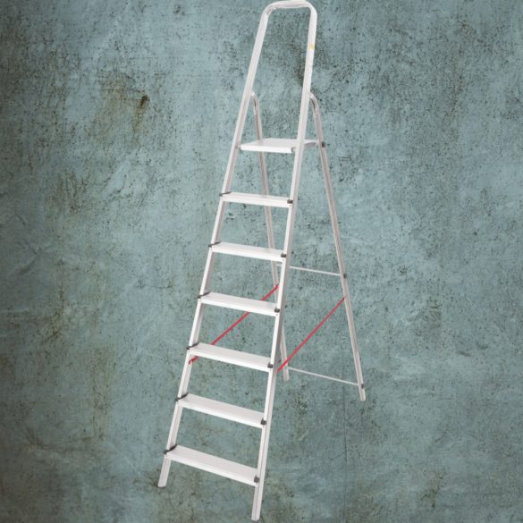 Festőlétra, StrendPro D7, 7 fokos, alumínium, 140 cm, ezüst, összecsukható, csúszásmentes kivitel