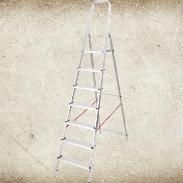 Festőlétra, StrendPro D7, 7 fokos, alumínium, 140 cm, ezüst, összecsukható, csúszásmentes kivitel