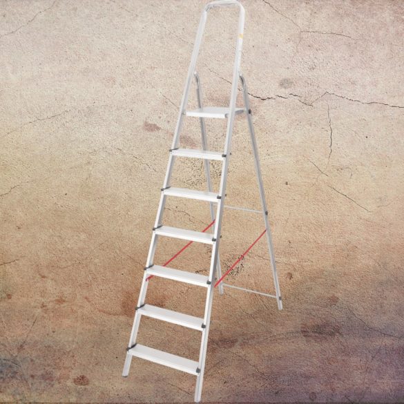 Festőlétra, StrendPro D7, 7 fokos, alumínium, 140 cm, ezüst, összecsukható, csúszásmentes kivitel