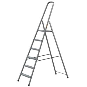 Festőlétra, Strend Pro ST-D6, 6 fokos, acél, 120 cm, szürke, összecsukható stabil kivitel