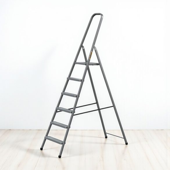 Festőlétra, Strend Pro ST-D6, 6 fokos, acél, 120 cm, szürke, összecsukható stabil kivitel