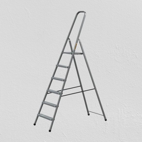 Festőlétra, Strend Pro ST-D6, 6 fokos, acél, 120 cm, szürke, összecsukható stabil kivitel