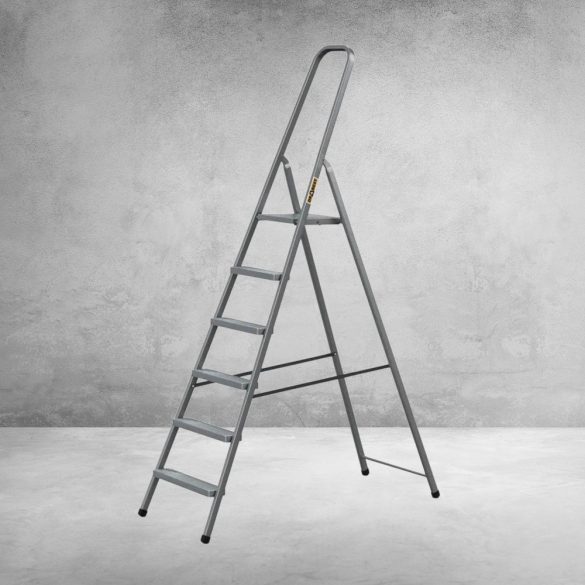 Festőlétra, Strend Pro ST-D6, 6 fokos, acél, 120 cm, szürke, összecsukható stabil kivitel
