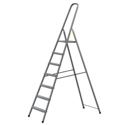   Festőlétra, Strend Pro ST-D7, 7 fokos, acél, 146 cm, szürke, összecsukható stabil kivitel