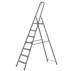 Festőlétra, Strend Pro ST-D7, 7 fokos, acél, 146 cm, szürke, összecsukható stabil kivitel