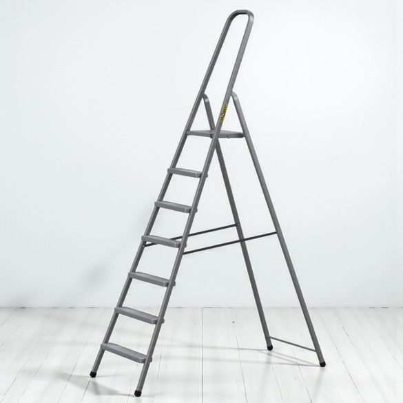 Festőlétra, Strend Pro ST-D7, 7 fokos, acél, 146 cm, szürke, összecsukható stabil kivitel