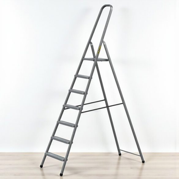 Festőlétra, Strend Pro ST-D7, 7 fokos, acél, 146 cm, szürke, összecsukható stabil kivitel