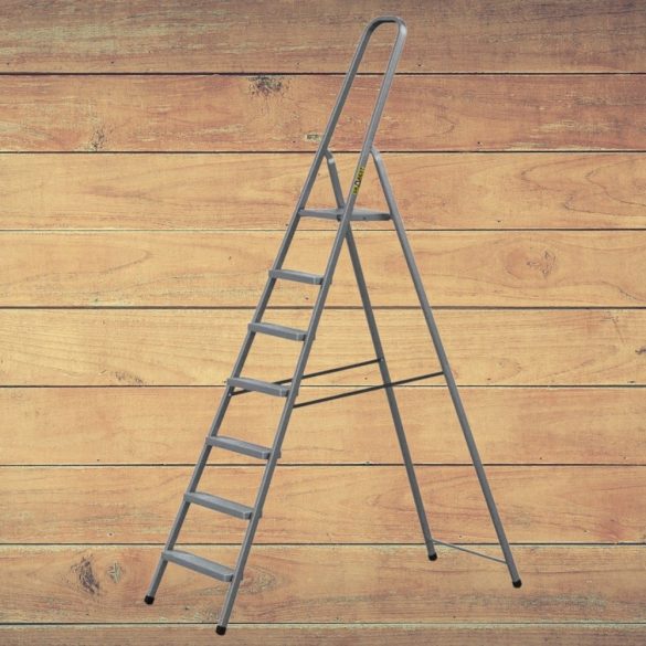 Festőlétra, Strend Pro ST-D7, 7 fokos, acél, 146 cm, szürke, összecsukható stabil kivitel