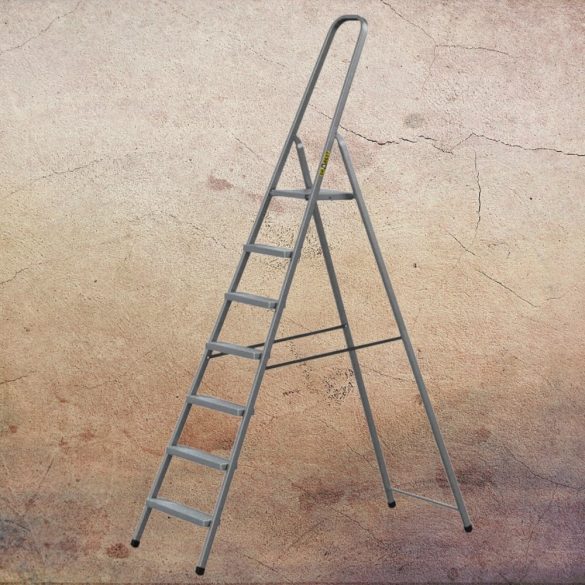 Festőlétra, Strend Pro ST-D7, 7 fokos, acél, 146 cm, szürke, összecsukható stabil kivitel